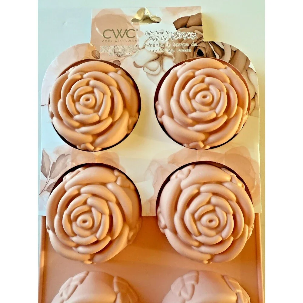 CWC Silicone Rose Flower Mold for Handmade Soap Jelly Chocolate Cakes Set of 2